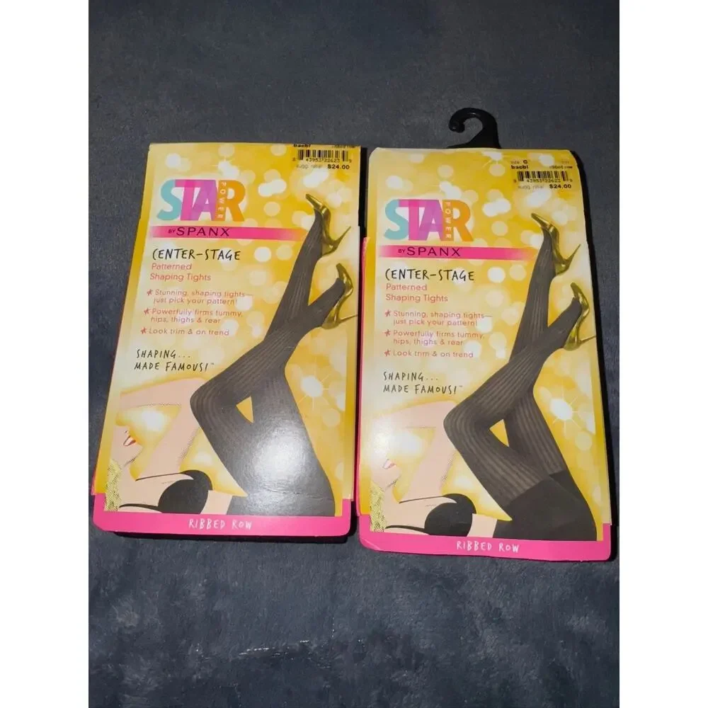Lot of 2 Star Power by Spanx Center-Stage Shaping Tights Size C Black Ribbed Row